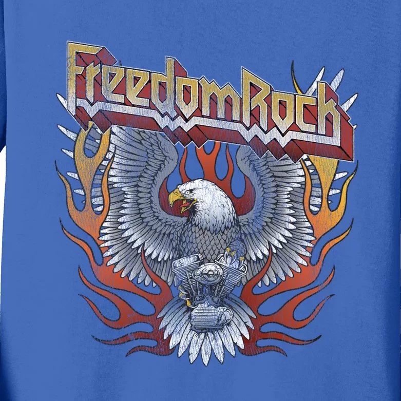 Freedom Rock Motorcycle Usa Eagle 4th July Retro Concert Gift Kids Long Sleeve Shirt