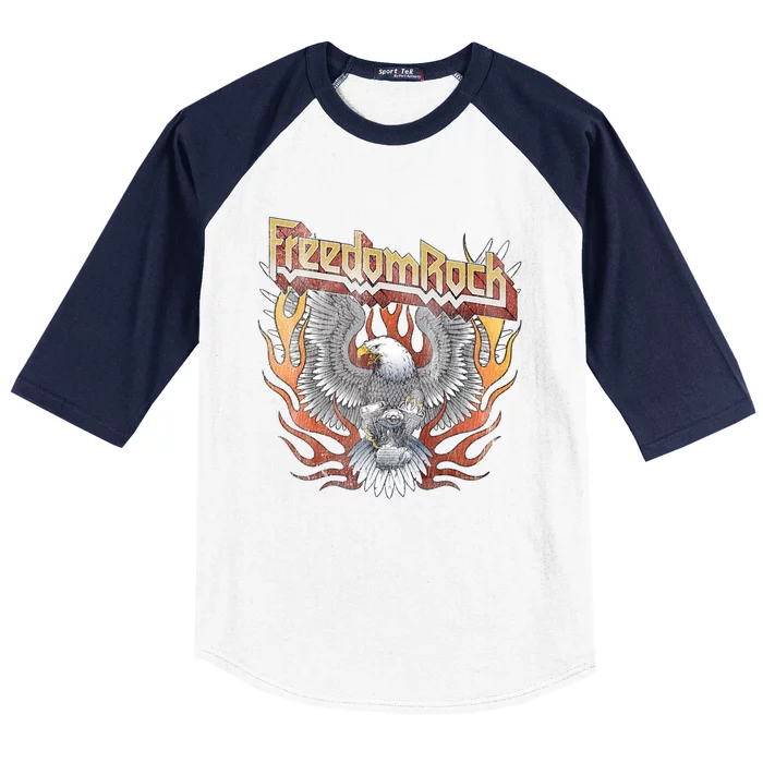 Freedom Rock Motorcycle Usa Eagle 4th July Retro Concert Gift Baseball Sleeve Shirt