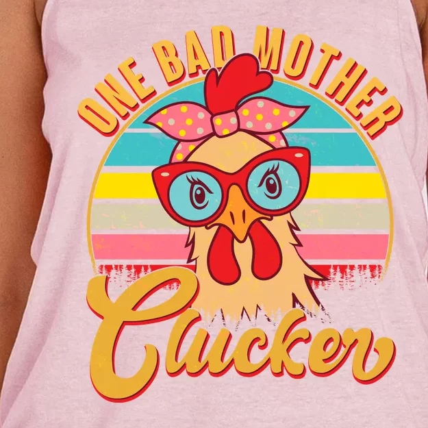 Funny Retro Mothers Day One Bad Mother Clucker Chicken Women's Knotted Racerback Tank