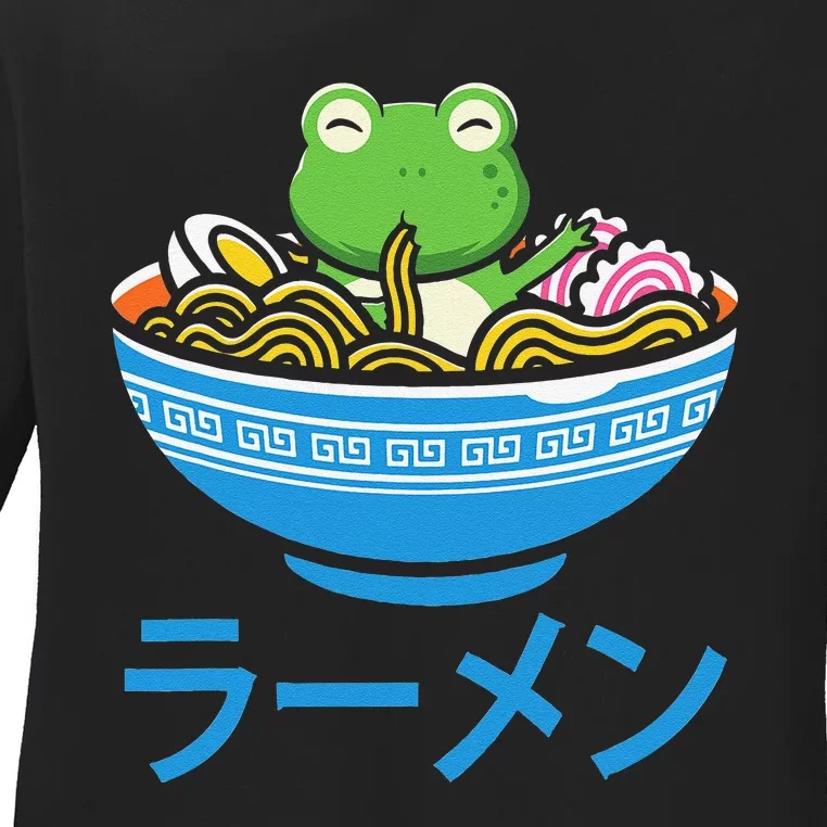 Frog Ra Manga Otaku Japanese Noodles Kawaii Anime Frog Ladies Long Sleeve Shirt