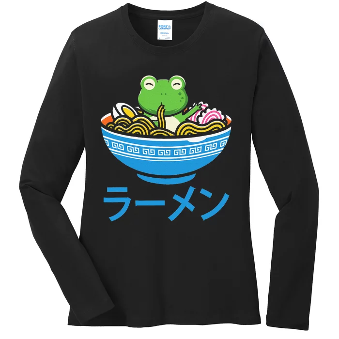 Frog Ra Manga Otaku Japanese Noodles Kawaii Anime Frog Ladies Long Sleeve Shirt