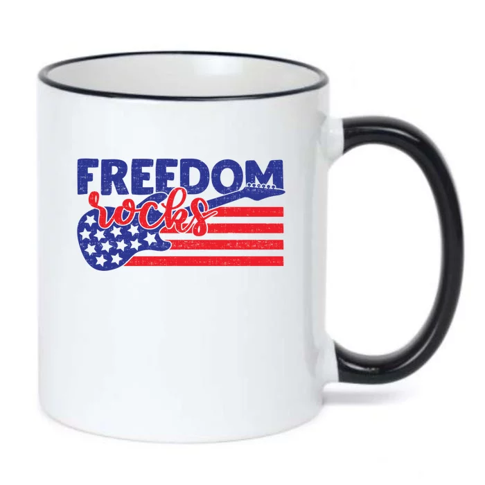 Freedom Rocks Musician Guitarisgift American 4th Of July Gift Black Color Changing Mug