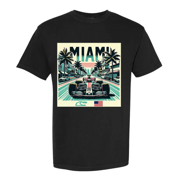 Formula Racing Miami Circuit Retro Usa Pride Garment-Dyed Heavyweight T-Shirt