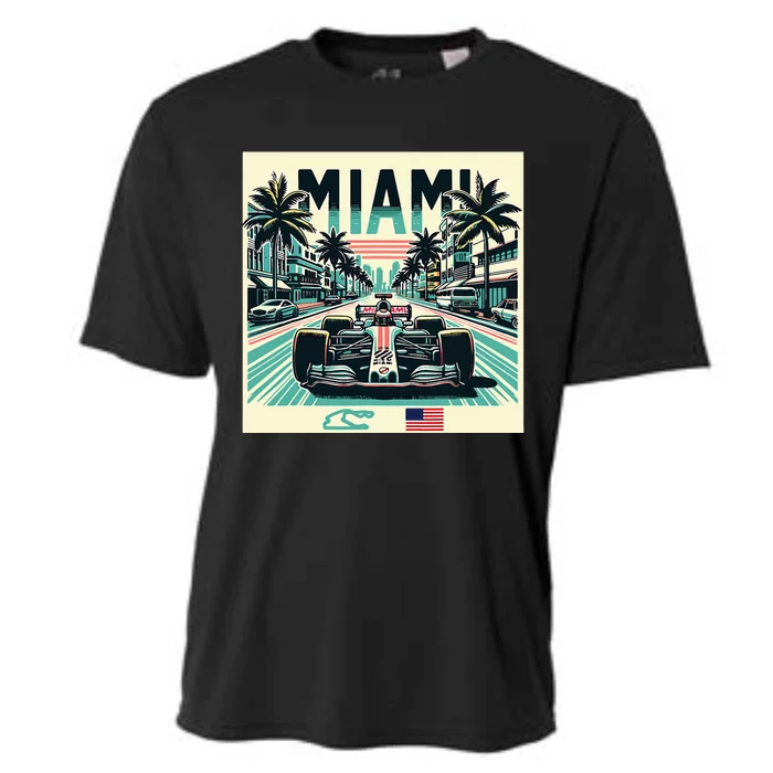 Formula Racing Miami Circuit Retro Usa Pride Cooling Performance Crew T-Shirt