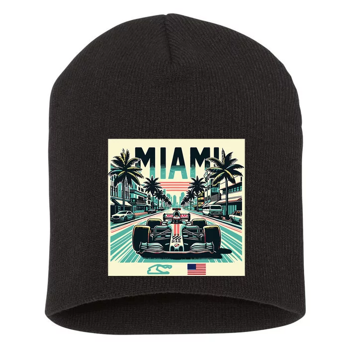 Formula Racing Miami Circuit Retro Usa Pride Short Acrylic Beanie