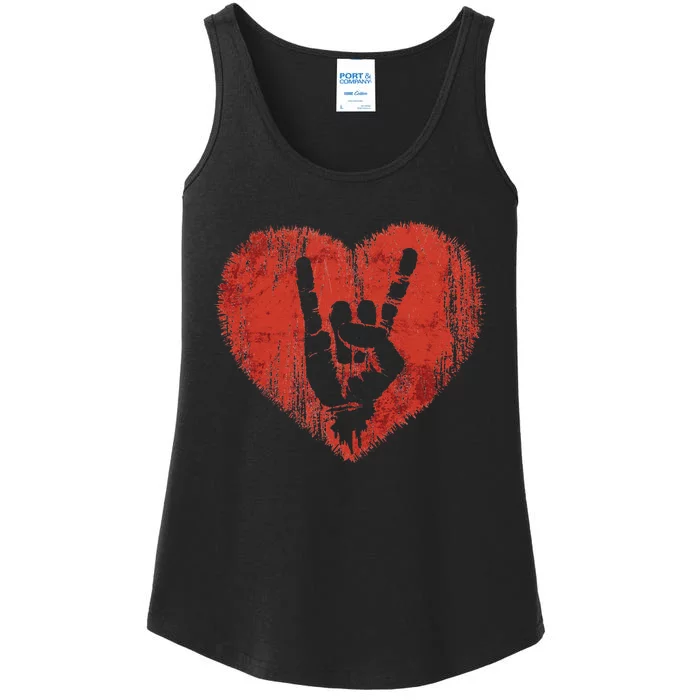 Funny Rock N Roll Music Lover Hand Horns Rock Ladies Essential Tank