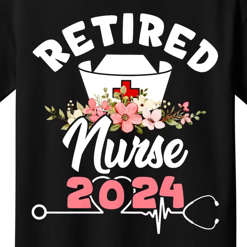 Flower Retired Nurse 2024 Floral Nursing Retirement Kids T-Shirt