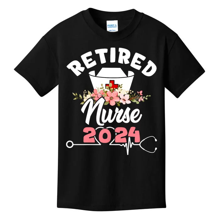 Flower Retired Nurse 2024 Floral Nursing Retirement Kids T-Shirt