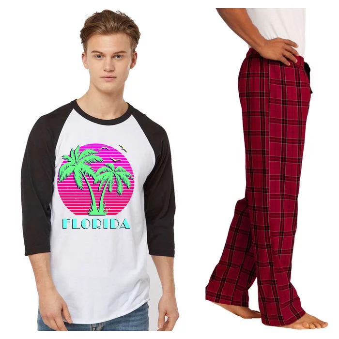 Florida Retro Neon Palm Trees Sunset Raglan Sleeve Pajama Set