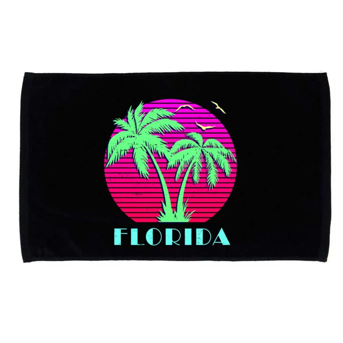 Florida Retro Neon Palm Trees Sunset Microfiber Hand Towel