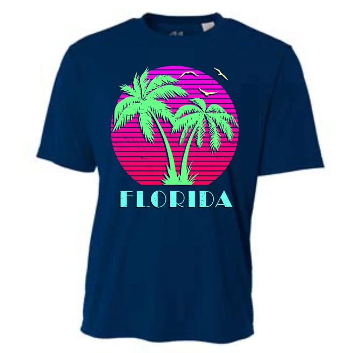 Florida Retro Neon Palm Trees Sunset Cooling Performance Crew T-Shirt