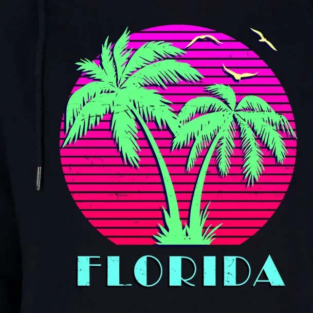 Florida Retro Neon Palm Trees Sunset Womens Funnel Neck Pullover Hood