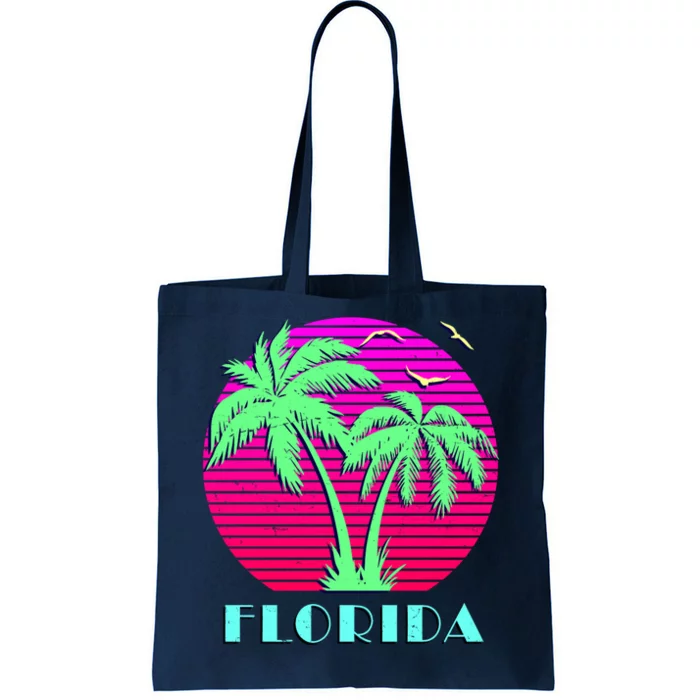 Florida Retro Neon Palm Trees Sunset Tote Bag