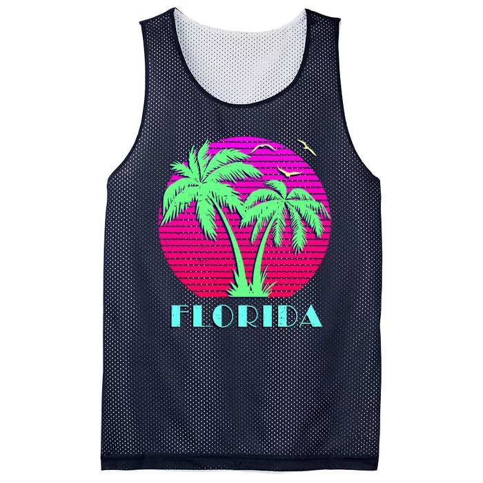 Florida Retro Neon Palm Trees Sunset Mesh Reversible Basketball Jersey Tank