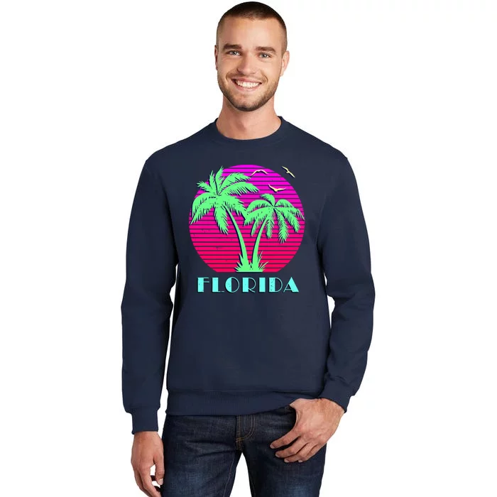 Florida Retro Neon Palm Trees Sunset Tall Sweatshirt