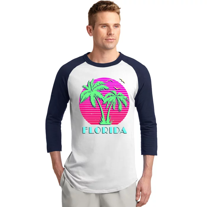 Florida Retro Neon Palm Trees Sunset Baseball Sleeve Shirt