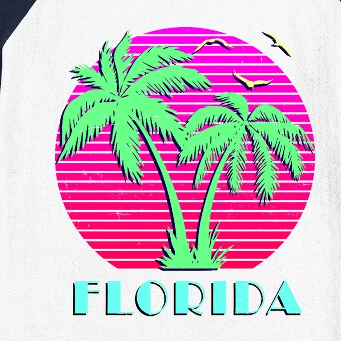 Florida Retro Neon Palm Trees Sunset Baseball Sleeve Shirt