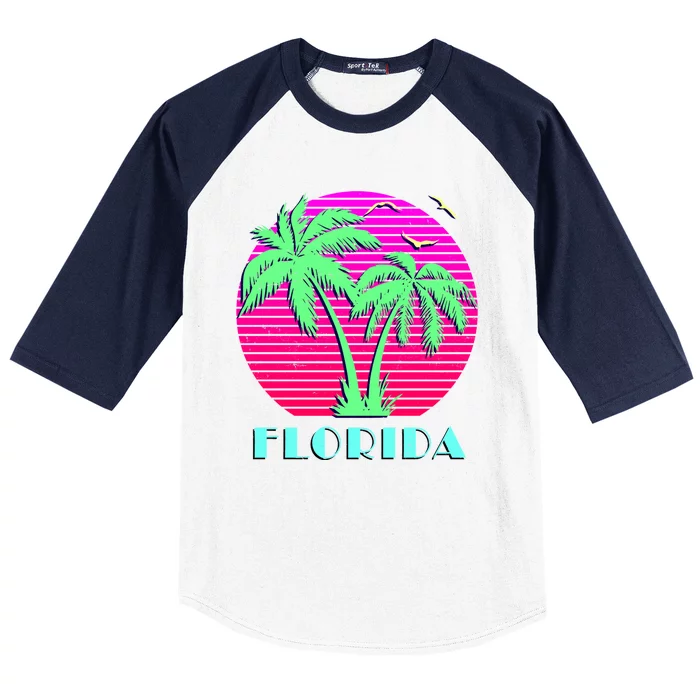 Florida Retro Neon Palm Trees Sunset Baseball Sleeve Shirt