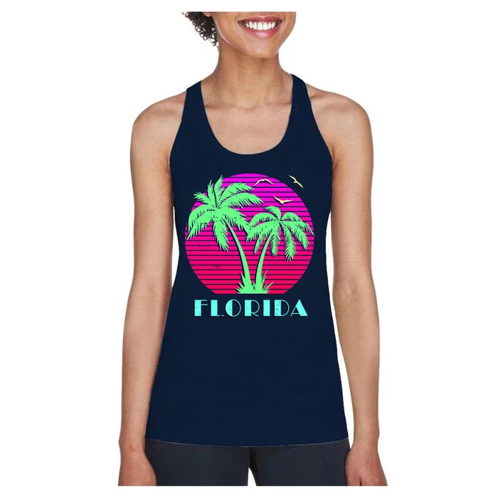 Florida Retro Neon Palm Trees Sunset Women's Racerback Tank