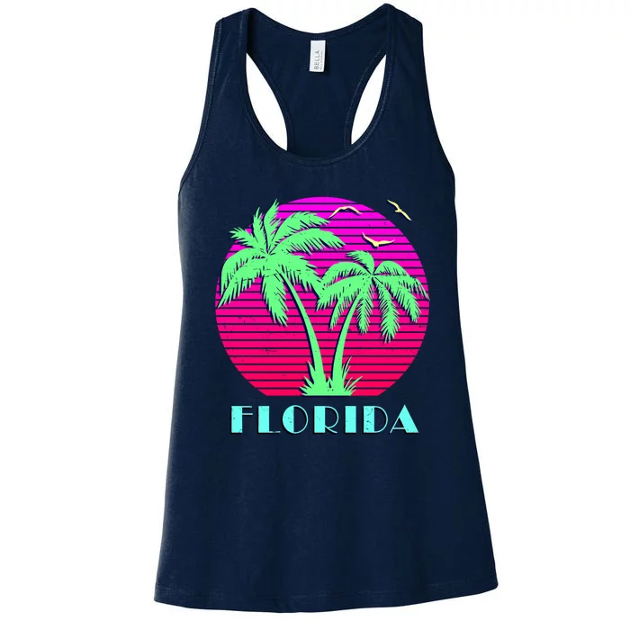 Florida Retro Neon Palm Trees Sunset Women's Racerback Tank