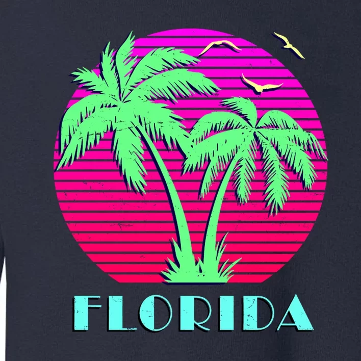 Florida Retro Neon Palm Trees Sunset Toddler Sweatshirt