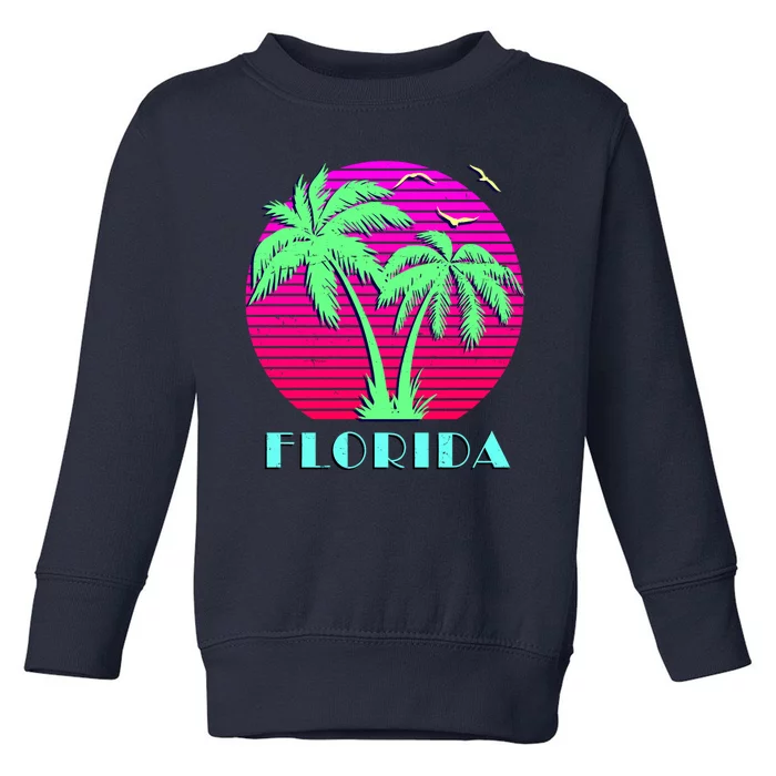 Florida Retro Neon Palm Trees Sunset Toddler Sweatshirt