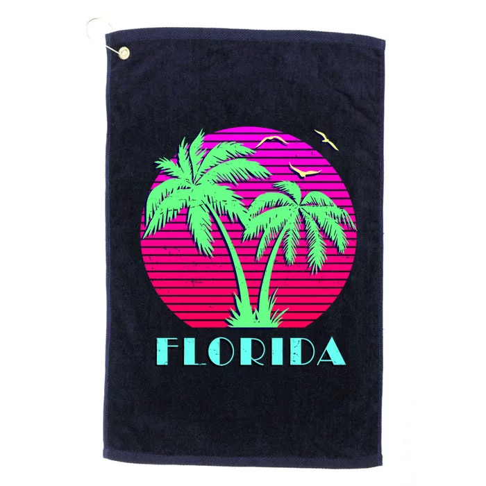 Florida Retro Neon Palm Trees Sunset Platinum Collection Golf Towel