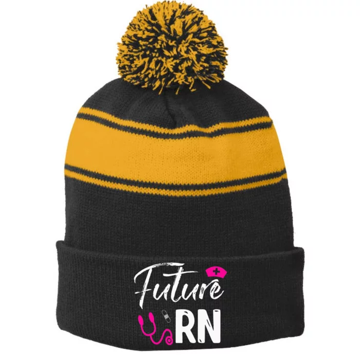 Future RN Nurse Gift Funny Registered Nurse Stripe Pom Pom Beanie