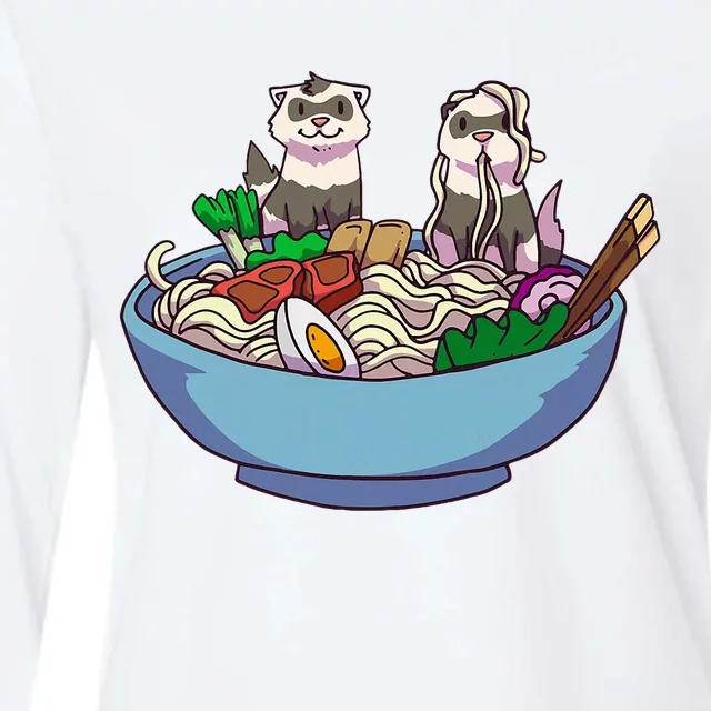 Ferret Ramen Noodles Anime Kawaii Japanese Otaku Gift Womens Cotton Relaxed Long Sleeve T-Shirt