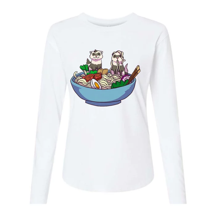 Ferret Ramen Noodles Anime Kawaii Japanese Otaku Gift Womens Cotton Relaxed Long Sleeve T-Shirt