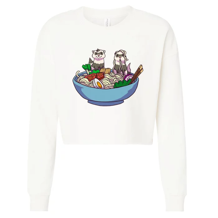 Ferret Ramen Noodles Anime Kawaii Japanese Otaku Gift Cropped Pullover Crew