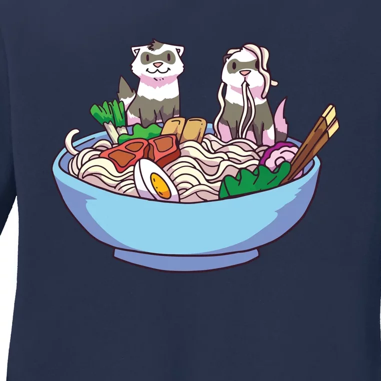 Ferret Ramen Noodles Anime Kawaii Japanese Otaku Gift Ladies Long Sleeve Shirt