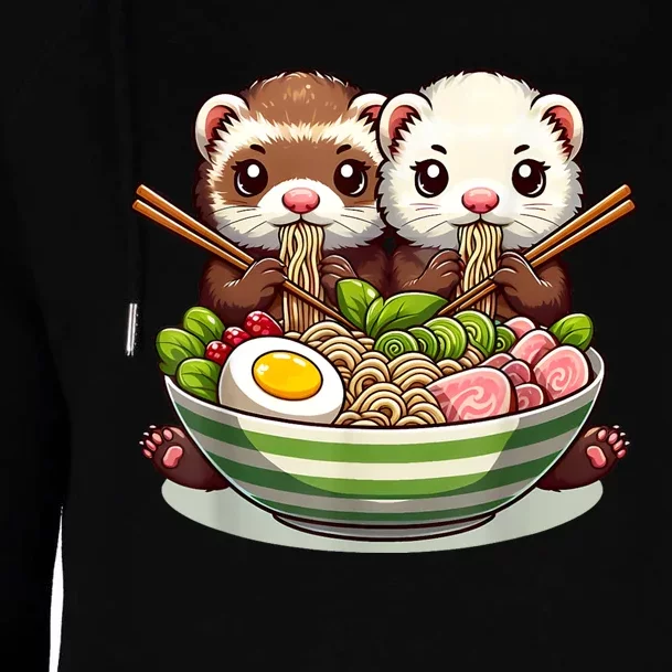 Ferret Ramen Noodle Japanese Kawaii Anime Gifts Women Womens Funnel Neck Pullover Hood