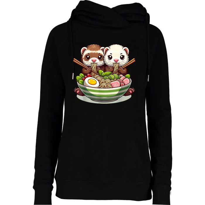 Ferret Ramen Noodle Japanese Kawaii Anime Gifts Women Womens Funnel Neck Pullover Hood