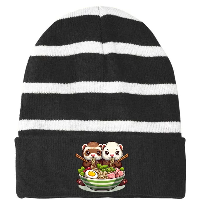 Ferret Ramen Noodle Japanese Kawaii Anime Gifts Women Striped Beanie with Solid Band