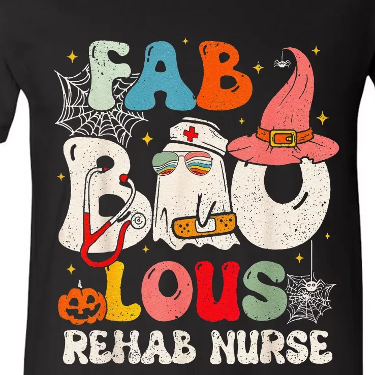 Faboolous Rehab Nurse Groovy Cute Halloween Spooky Season V-Neck T-Shirt