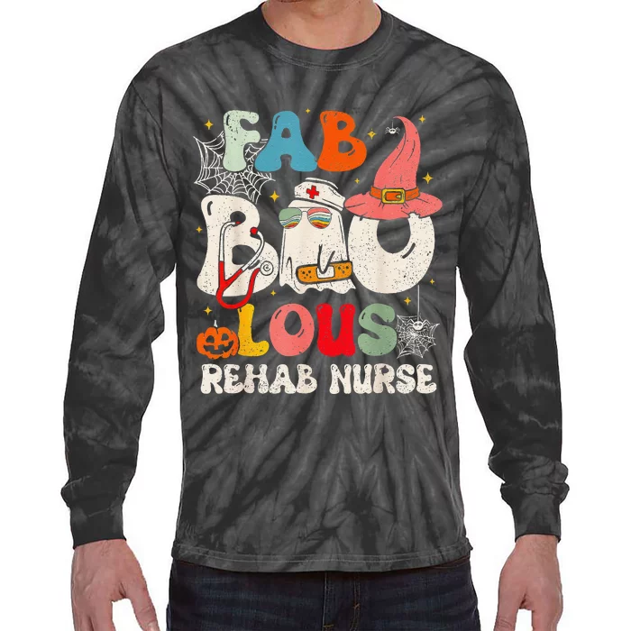 Faboolous Rehab Nurse Groovy Cute Halloween Spooky Season Tie-Dye Long Sleeve Shirt