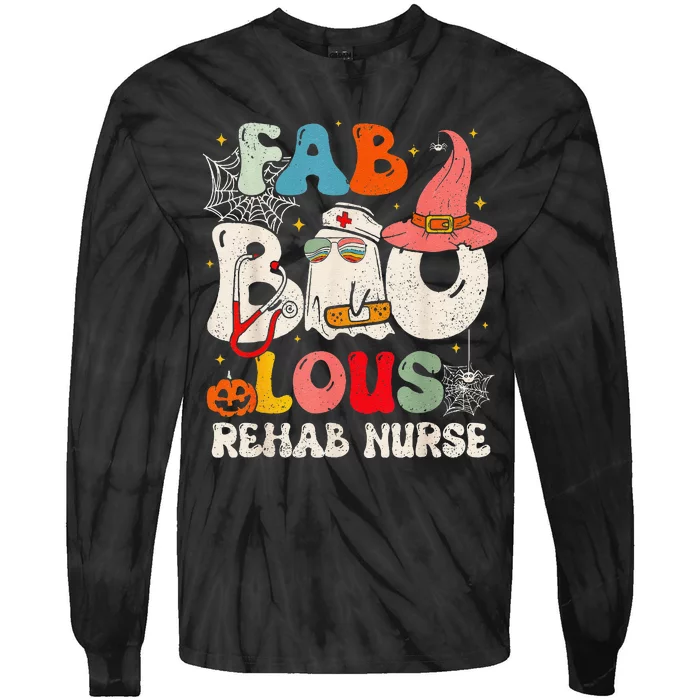 Faboolous Rehab Nurse Groovy Cute Halloween Spooky Season Tie-Dye Long Sleeve Shirt