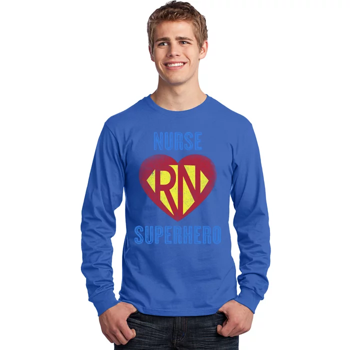 Funny Registered Nurse Superhero Gift Retro Rn Medic Heart Gift Long Sleeve Shirt