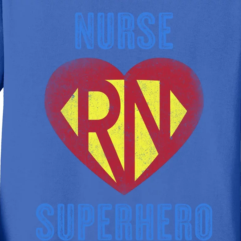 Funny Registered Nurse Superhero Gift Retro Rn Medic Heart Gift Kids Long Sleeve Shirt