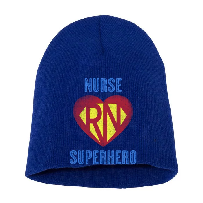 Funny Registered Nurse Superhero Gift Retro Rn Medic Heart Gift Short Acrylic Beanie