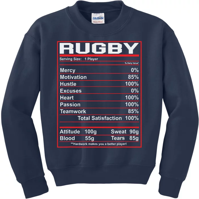 Funny Rugby Nutrition Facts Rugby Player Kids Sweatshirt