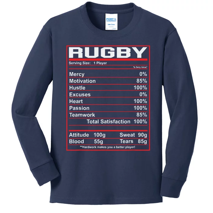 Funny Rugby Nutrition Facts Rugby Player Kids Long Sleeve Shirt