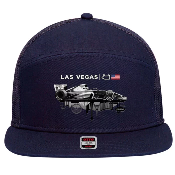 Formula Racing Open Wheel Car Las Vegas Circuit Usa Flag 7 Panel Mesh Trucker Snapback Hat