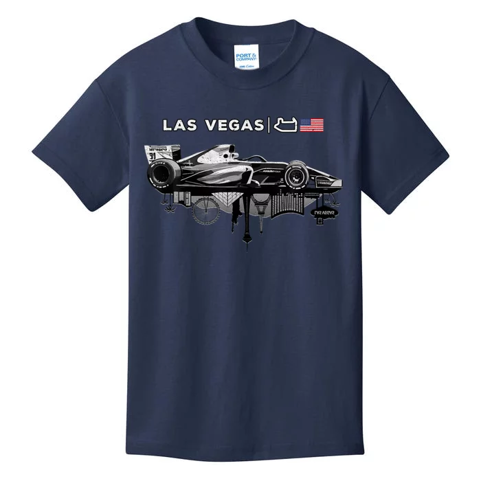 Formula Racing Open Wheel Car Las Vegas Circuit Usa Flag Kids T-Shirt