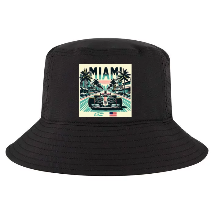 Formula Racing Open Wheel Car Retro Miami Circuit Usa Flag Cool Comfort Performance Bucket Hat