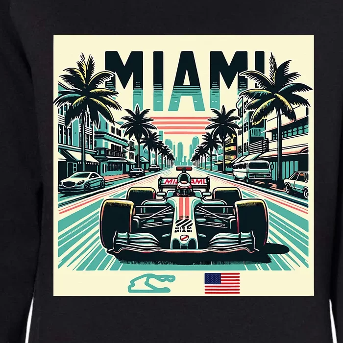 Formula Racing Open Wheel Car Retro Miami Circuit Usa Flag Womens California Wash Sweatshirt