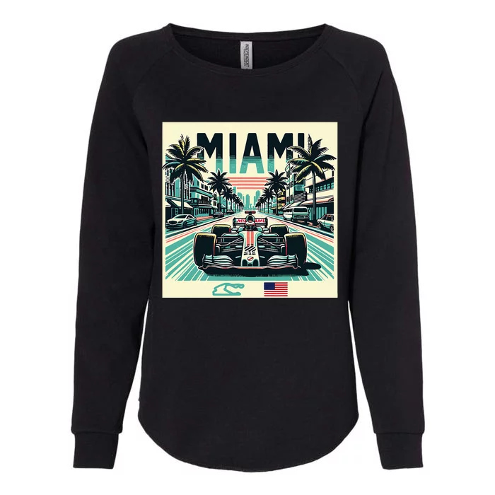 Formula Racing Open Wheel Car Retro Miami Circuit Usa Flag Womens California Wash Sweatshirt