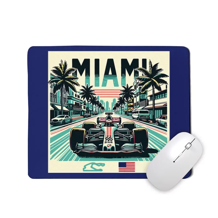 Formula Racing Open Wheel Car Retro Miami Circuit Usa Flag Mousepad