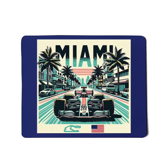 Formula Racing Open Wheel Car Retro Miami Circuit Usa Flag Mousepad